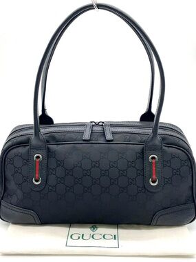 Gucci GG Nylon Leather Sherry Line Black 293594 486628 Shoulder Bag w/ dustbag